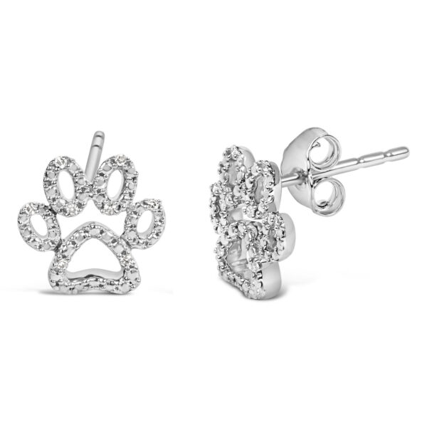 Sterling Silver Diamond Accent Openwork Dog Paw Print Stud Earrings - alternate view 2