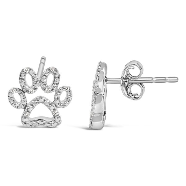 Sterling Silver Diamond Accent Openwork Dog Paw Print Stud Earrings - alternate view 3