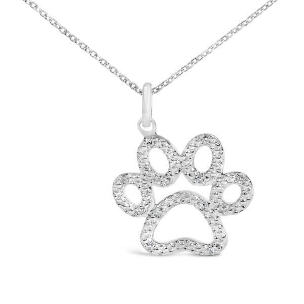 Sterling Silver Diamond Accent Openwork Dog Paw Pendant Necklace - alternate view 2