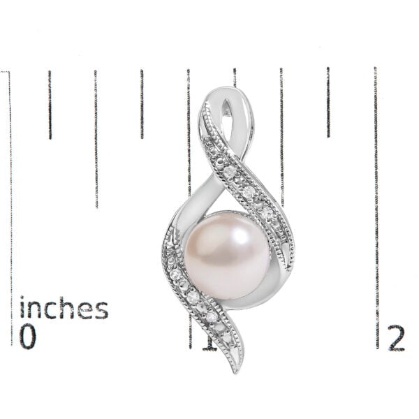 Sterling Silver White Freshwater Cultured Pearl and Diamond Accent Twist Stud Earrings - alternate view 4