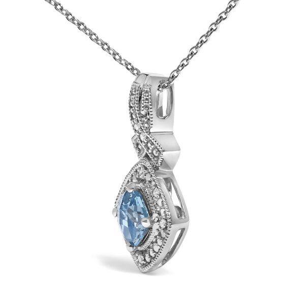 .925 Sterling Silver 5x5 mm Blue Topaz and Diamond Accent Cushion Pendant Necklace - alternate view 3