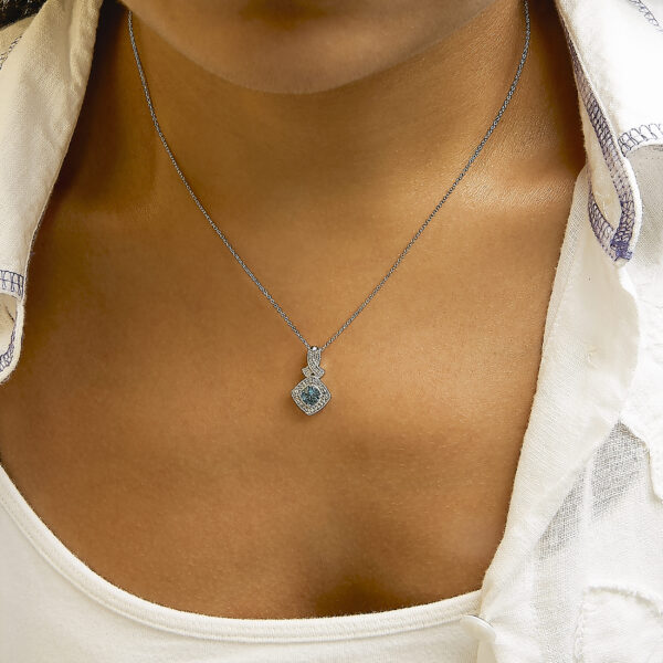 .925 Sterling Silver 5x5 mm Blue Topaz and Diamond Accent Cushion Pendant Necklace - alternate view 5