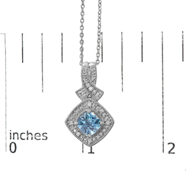 .925 Sterling Silver 5x5 mm Blue Topaz and Diamond Accent Cushion Pendant Necklace - alternate view 4