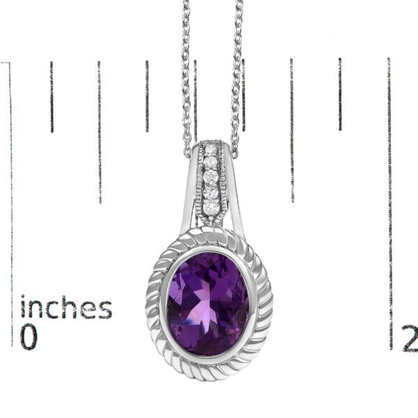 .925 Sterling Silver 10x8 mm Amethyst and Diamond Accent Oval Pendant Necklace - alternate view 4