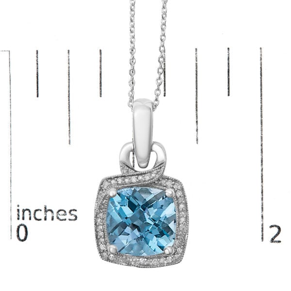 Sterling Silver Cushion-Cut Blue Topaz and Diamond Accent Milgrain Halo Pendant Necklace - alternate view 4
