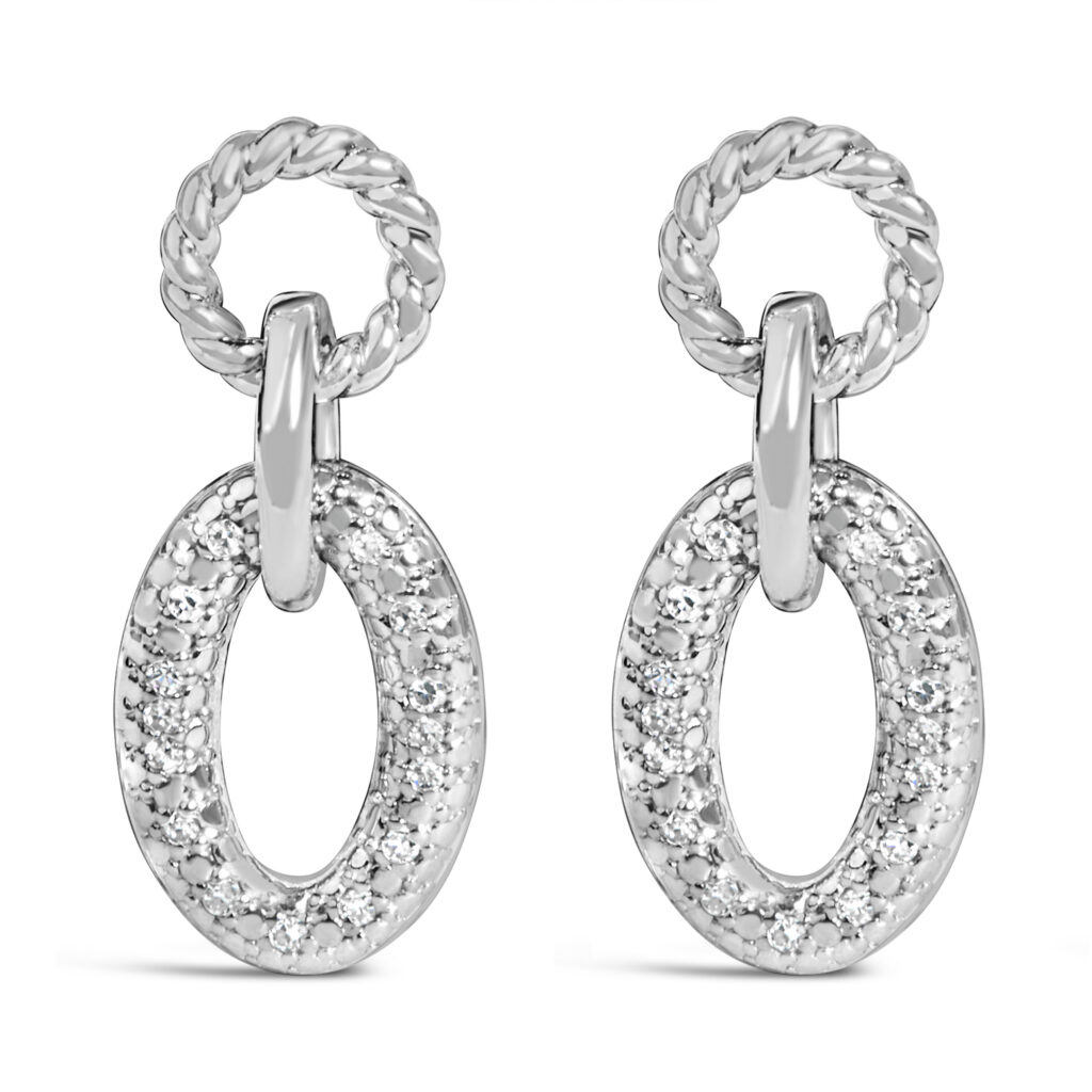 Sterling Silver Diamond Accent Oval Link Drop Earrings with Twisted Rope Detail