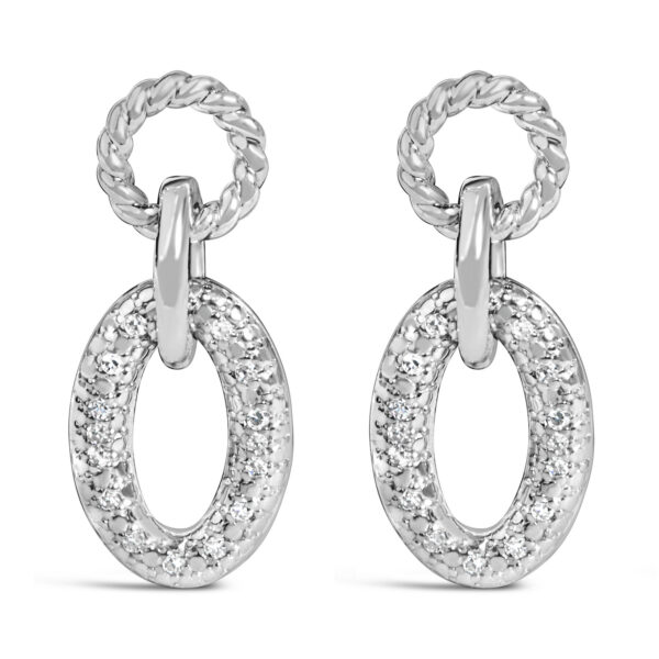 Sterling Silver Diamond Accent Oval Link Drop Earrings with Twisted Rope Detail
