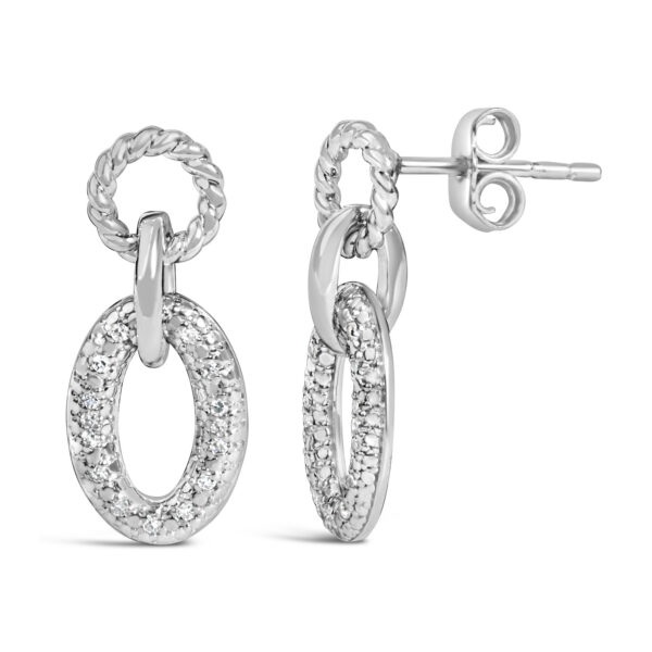 Sterling Silver Diamond Accent Oval Link Drop Earrings with Twisted Rope Detail - alternate view 2
