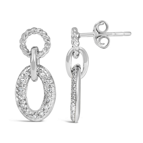 Sterling Silver Diamond Accent Oval Link Drop Earrings with Twisted Rope Detail - alternate view 3