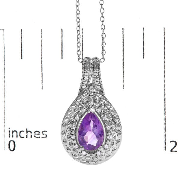 Sterling Silver Pear-Cut Purple Amethyst and Diamond Accent Beaded Teardrop Pendant Necklace - alternate view 4