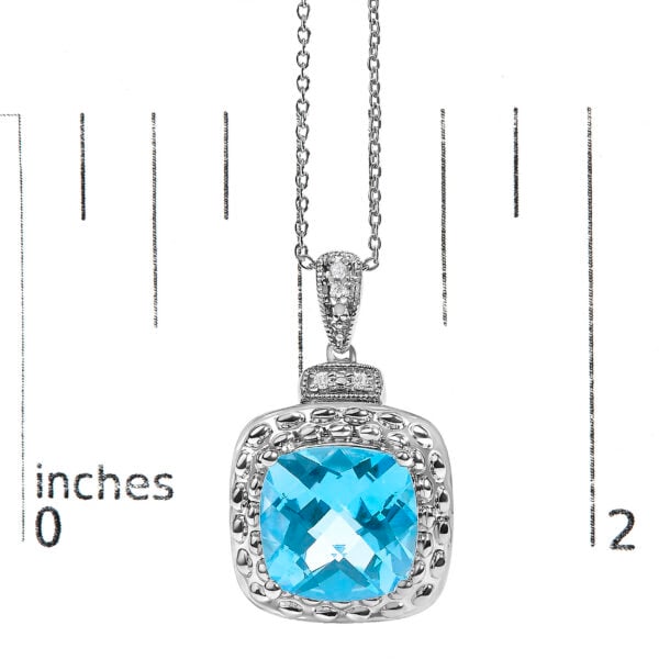 Sterling Silver Cushion-Cut Blue Topaz and Diamond Accent Beaded Halo Pendant Necklace - alternate view 4