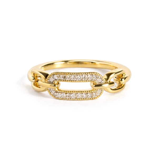 Yellow Gold Vermeil 1/10 Cttw Diamond Paperclip Ring Band - Silver, Sterling Silver