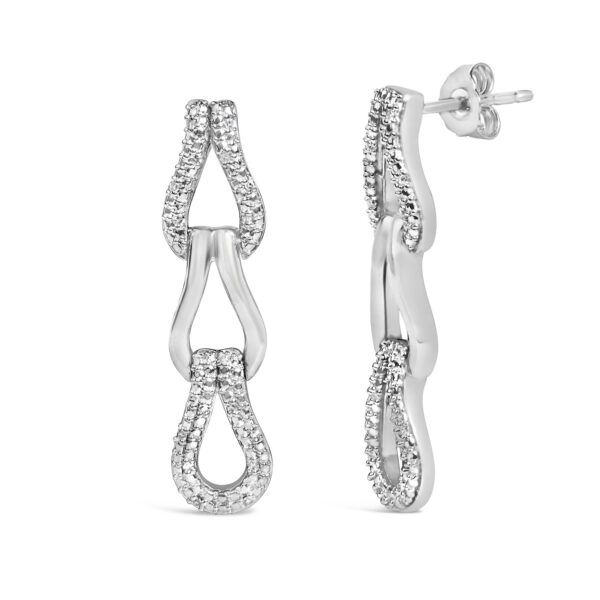 Sterling Silver Diamond Accent Pavé Open Teardrop Link Dangle Earrings - alternate view 2