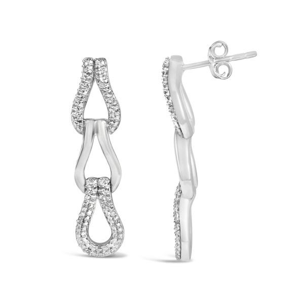Sterling Silver Diamond Accent Pavé Open Teardrop Link Dangle Earrings - alternate view 3