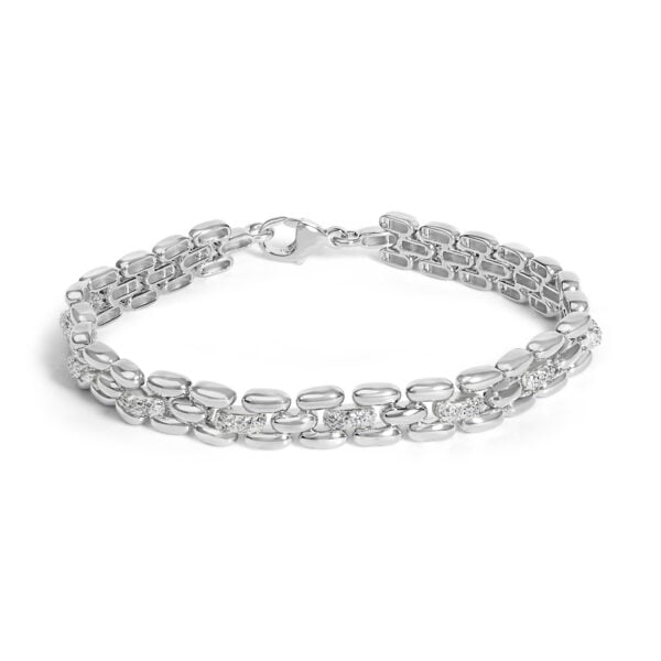 Sterling Silver 1/6 Cttw Round Pavé Diamond Panther Link Bracelet With Lobster Claw Clasp