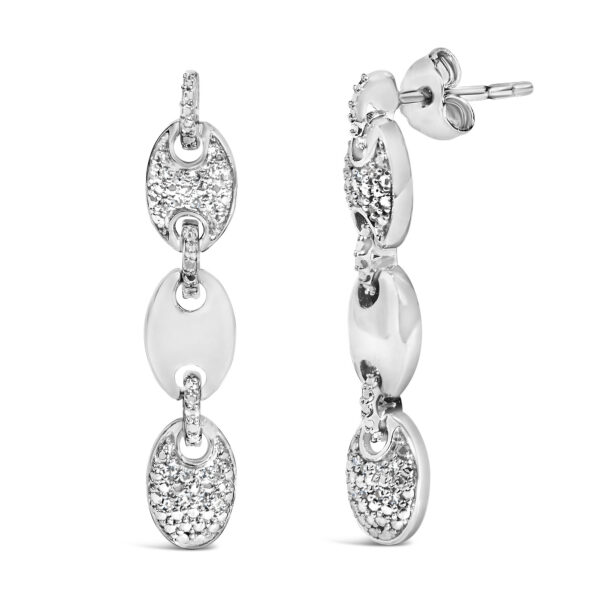Sterling Silver Round Diamond Accent Pavé Mariner Link Dangle Earrings - alternate view 2