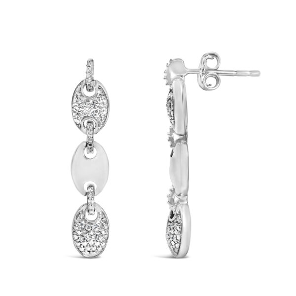 Sterling Silver Round Diamond Accent Pavé Mariner Link Dangle Earrings - alternate view 3