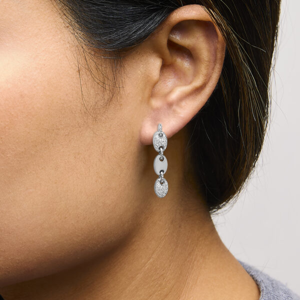 Sterling Silver Round Diamond Accent Pavé Mariner Link Dangle Earrings - alternate view 5