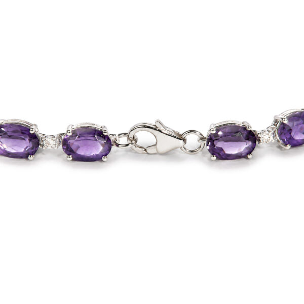 Sterling Silver Purple Amethyst Oval 7x5mm and Natural Diamond Accent Tennis Bracelet - alternate view 2