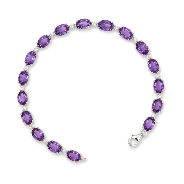 Sterling Silver Purple Amethyst Oval 7x5mm and Natural Diamond Accent Tennis Bracelet - alternate view 3