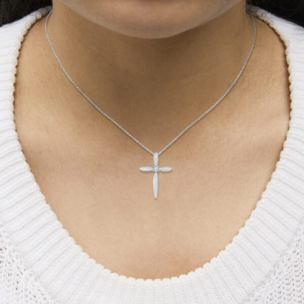 Sterling Silver Diamond Accent Sculpted Cross Pendant Necklace - alternate view 5