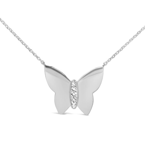 Sterling Silver Diamond Accent Mirror Finish Butterfly Pendant Necklace - alternate view 2