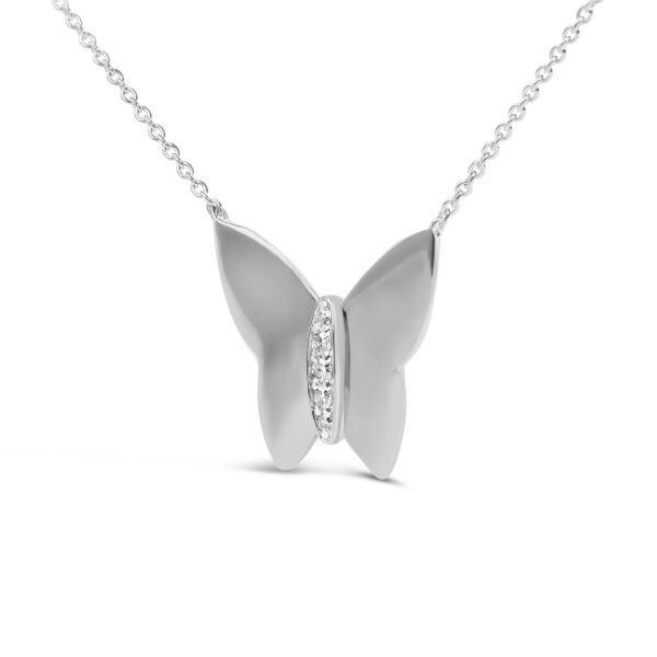 Sterling Silver Diamond Accent Mirror Finish Butterfly Pendant Necklace - alternate view 3