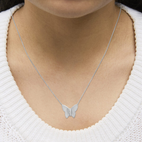 Sterling Silver Diamond Accent Mirror Finish Butterfly Pendant Necklace - alternate view 5