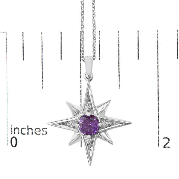 925 Sterling Silver Round Purple Amethyst and Diamond Accent Starburst Pendant Necklace - alternate view 4