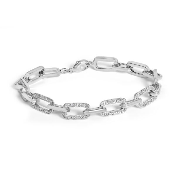 Sterling Silver 1/10 Cttw Diamond Pavé Paperclip Link Bracelet