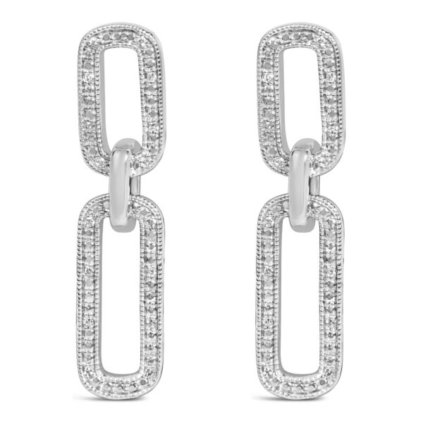 Sterling Silver Round Diamond Accent Pavé Paperclip Link Dangle Earrings