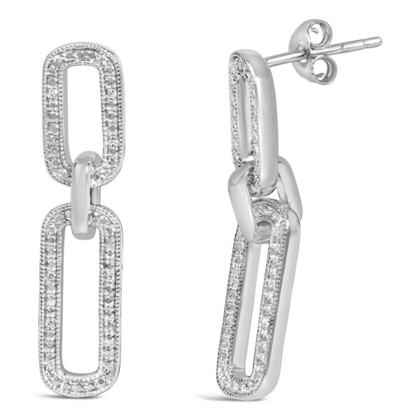 Sterling Silver Round Diamond Accent Pavé Paperclip Link Dangle Earrings - alternate view 2