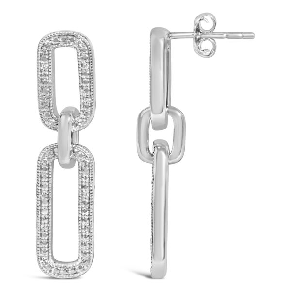 Sterling Silver Round Diamond Accent Pavé Paperclip Link Dangle Earrings - alternate view 3