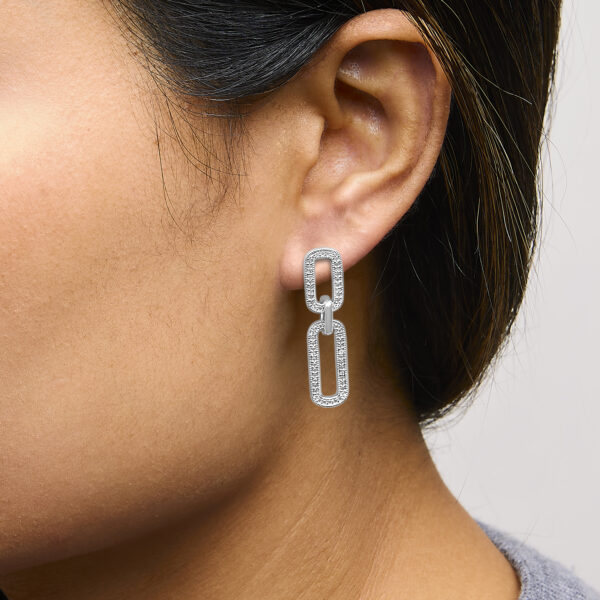 Sterling Silver Round Diamond Accent Pavé Paperclip Link Dangle Earrings - alternate view 5