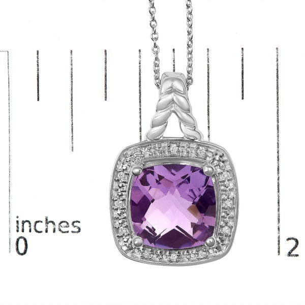 925 Sterling Silver Cushion-Cut Purple Amethyst and Diamond Accent Halo Pendant Necklace - alternate view 4