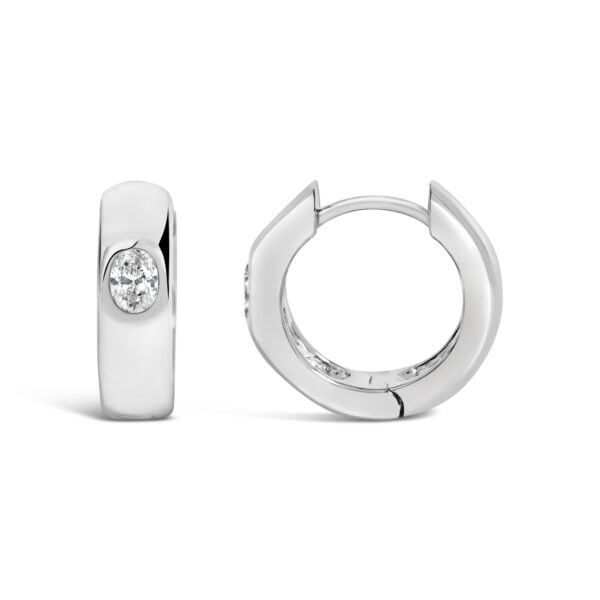 14K White Gold 1/3 Cttw Oval Diamond Bezel Set Huggie Earrings - alternate view 3