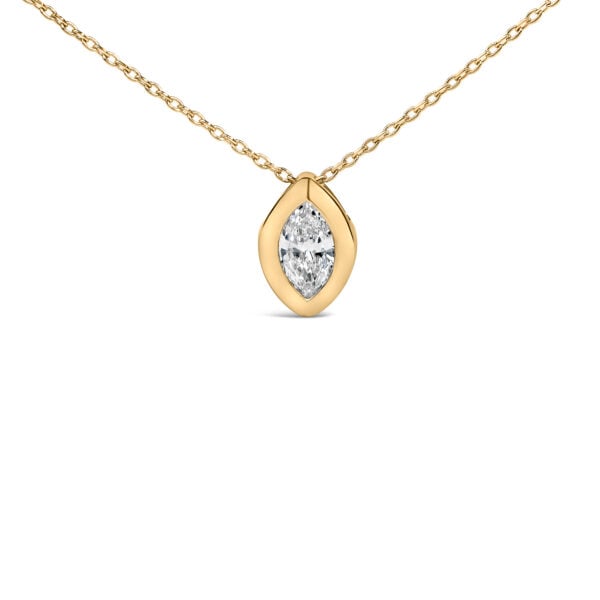 14K Yellow Gold 1/3 Cttw Marquise Diamond Bezel Set Solitaire Pendant Necklace with Paperclip Chain - alternate view 2