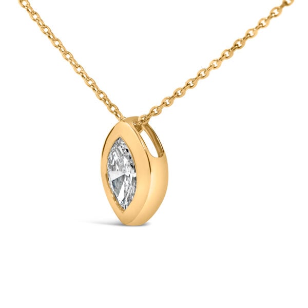14K Yellow Gold 1/3 Cttw Marquise Diamond Bezel Set Solitaire Pendant Necklace with Paperclip Chain - alternate view 3
