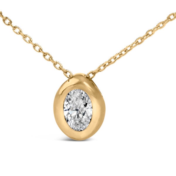 14K Yellow Gold 1/3 Cttw Oval Diamond Bezel Set Solitaire Pendant Necklace with Paperclip Chain - alternate view 2