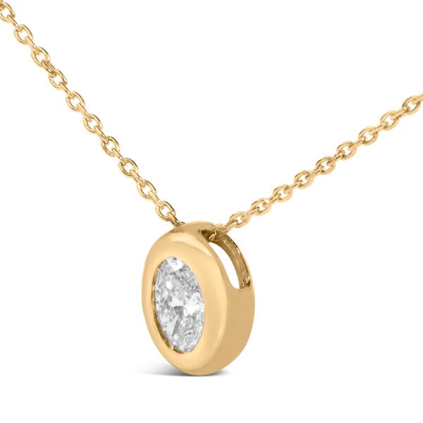 14K Yellow Gold 1/3 Cttw Oval Diamond Bezel Set Solitaire Pendant Necklace with Paperclip Chain - alternate view 3