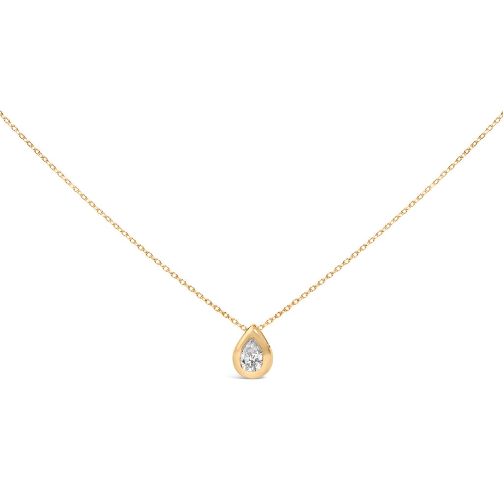 14K Yellow Gold 1/3 Cttw Pear Diamond Bezel Set Bubble Pendant Necklace