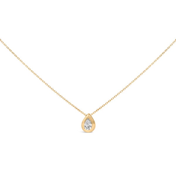 14K Yellow Gold 1/3 Cttw Pear Diamond Bezel Set Bubble Pendant Necklace