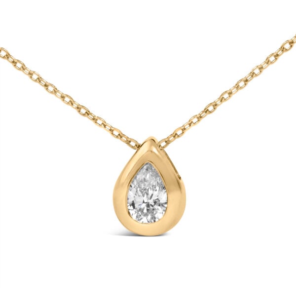 14K Yellow Gold 1/3 Cttw Pear Diamond Bezel Set Bubble Pendant Necklace - alternate view 2