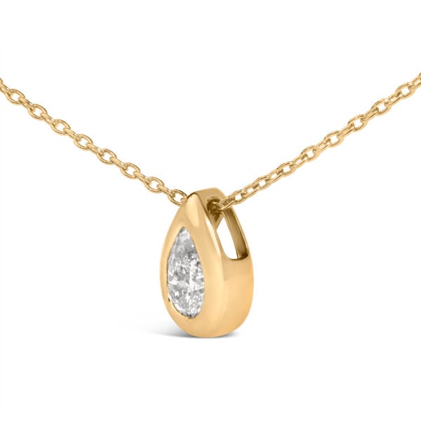 14K Yellow Gold 1/3 Cttw Pear Diamond Bezel Set Bubble Pendant Necklace - alternate view 3