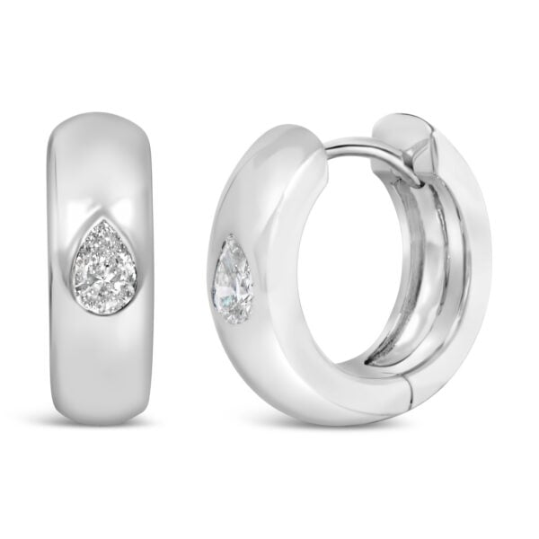 14K White Gold 1/4 Cttw Pear Diamond Bezel Set Huggie Earrings - alternate view 2