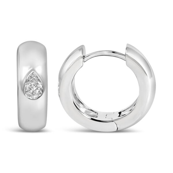 14K White Gold 1/4 Cttw Pear Diamond Bezel Set Huggie Earrings - alternate view 3