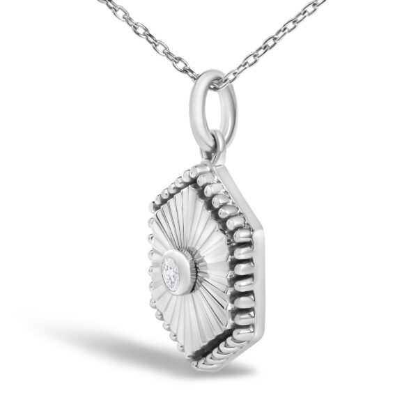 10K White Gold Diamond Accent Hexagon Fluted Medallion Pendant Necklace - alternate view 3