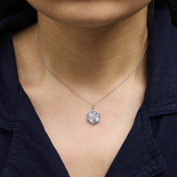 10K White Gold Diamond Accent Hexagon Fluted Medallion Pendant Necklace - alternate view 5