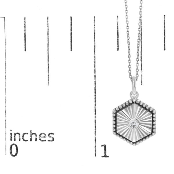 10K White Gold Diamond Accent Hexagon Fluted Medallion Pendant Necklace - alternate view 4