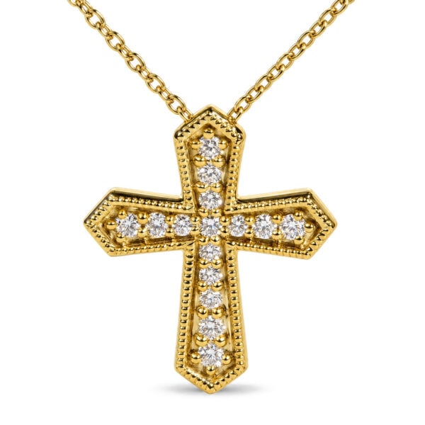 10K Yellow Gold 1/7 Cttw Diamond Petite Cross Pendant Necklace - alternate view 2